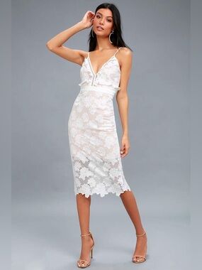 Bardot Vienna White Lace Midi Dress